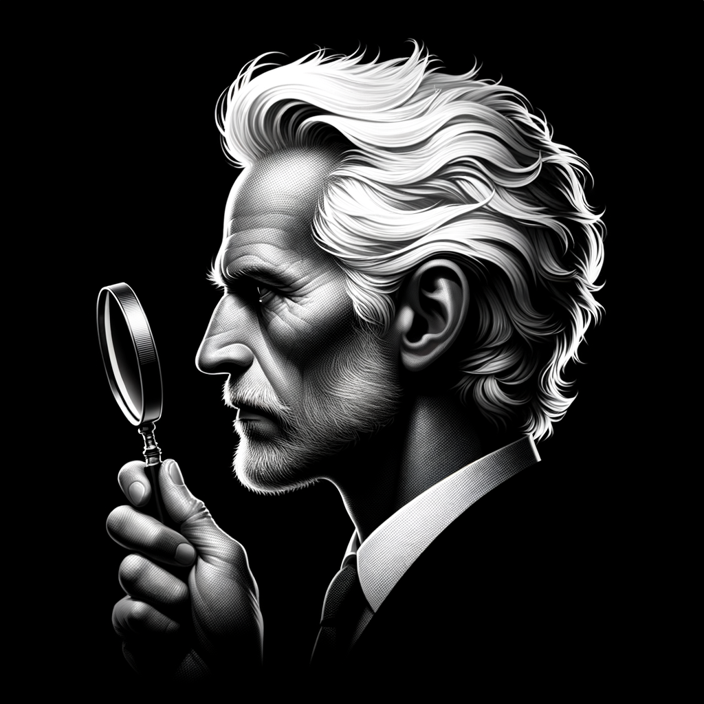 Homem com lupa de perfil esquerdo